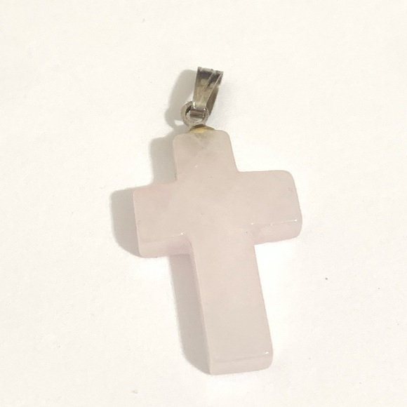Jewelry - Rose Quartz Cross Pendant - Light Pink Stone